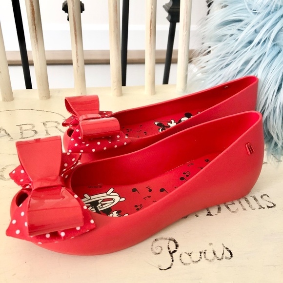 Disney X Melissa Shoes - Disney X Melissa Shoes, Steamboat Willie, Mickey Mouse, Minnie, Red, Jelly Flats